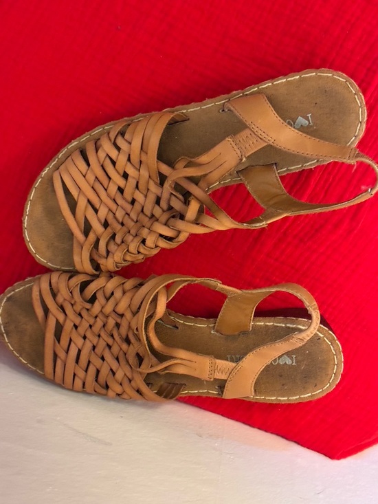 Vintage Shoes - Vintage 80s Tan Woven Leather Huarache  Slingback Sandals w/ Low Wedge Heels